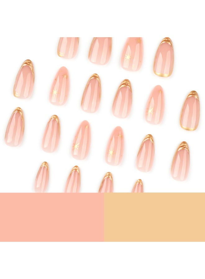 JOSQUEWNN Press On False Nails,24pcs French-Style French Almond Gold Starburst 3D Fake Nails, Perfectly Create a Fashionable Nail Art Effect. Fake Acrylic Nails With Glue Kit. - Image 2